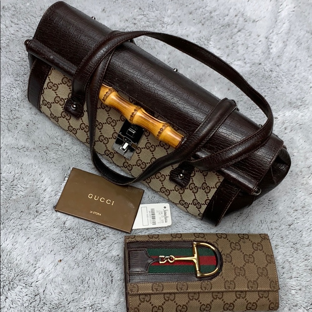 GUCCI Monogram GG Bamboo Bullet Bag
